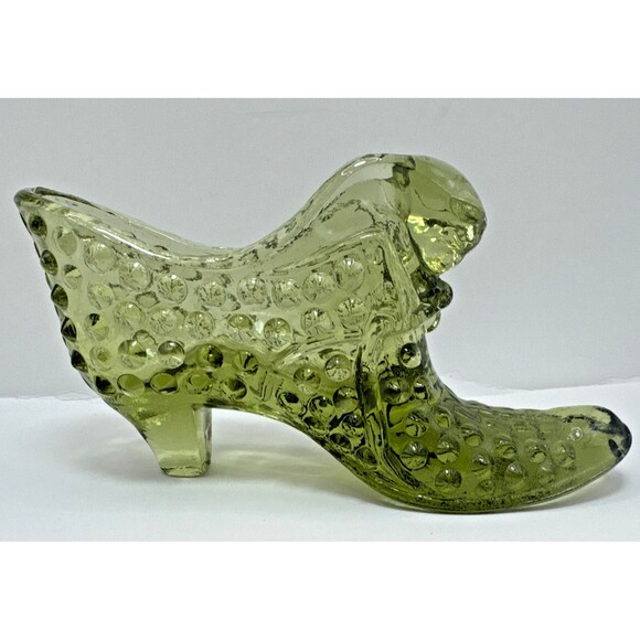 VTG USA Fenton Colonial Green Hobnail Slipper Shoe Ruby Red Daisy and Button - Picture 2 of 11